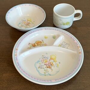 VTG 3 PIECE 1987 ENESCO PRECIOUS MOMENTS CHILD TODDLER MELAMINE PLATE BOWL CUP